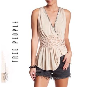 NWT Free People Megan Lace-Inset Peplum Top